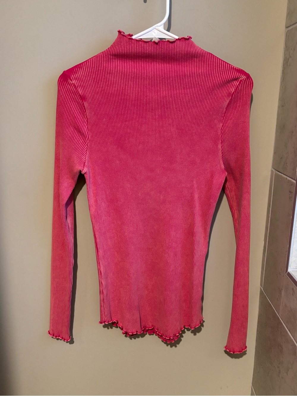 white birch Pink Ribbed Long-Sleeve Mock Neck Top